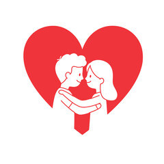 cute young couple lover boyfriend and girlfriend male and female character heart love icon silhouette vector art flat design 