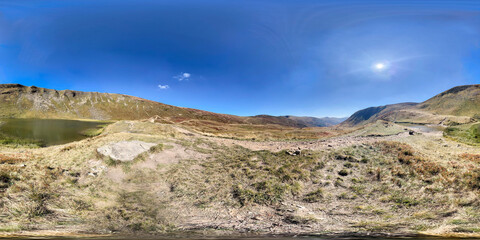 Full Spherical panorama of Carpathian mountain valley lake