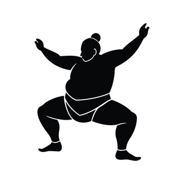 Silhouette art illustration of a sumo wrestler performing shiko leg lift.eps