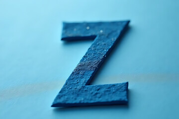Fototapeta premium Macro shot of a stylized origami-style letter Z on a sandy and cobalt blue textured surface, professional visual balance with subtle gradients 