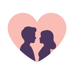 cute young couple lover boyfriend and girlfriend male and female character heart love icon silhouette vector art flat design 