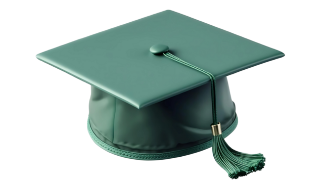 PNG green graduation cap with yellow tassle, cut out, transparent