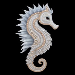 Fototapeta premium Ornate White and Beige Seahorse Illustration
