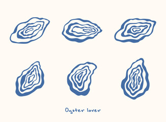 Hand drawn oyster food illustration set. Doodle art style. Design for poster, canvas, logo, menu, sticker, print, collage element.