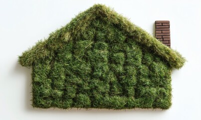 Fototapeta premium Green eco house made of grass on white background representing sustainability and environmentally friendly living