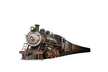 Fototapeta premium an old steam train goes into the tunnel emitting steam white Background Ai generate