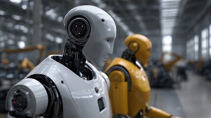 Fototapeta premium Advanced robots working in a high-tech factory, automation and efficiency.