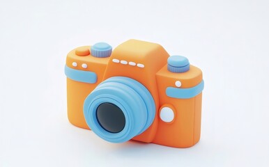 オレンジと青色のデザインされたカメラオブジェクト 白い背景に分離された3Dイラスト