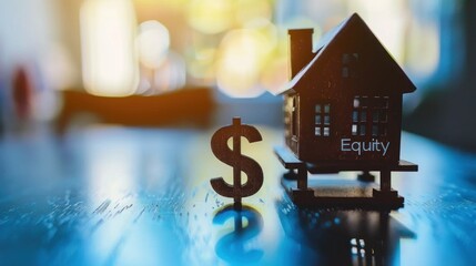 Home model with dollar signs and "Equity" text overlay.