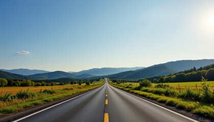 Naklejka premium Driving through scenic mountains open highway landscape photography rural setting wide angle nature's beauty