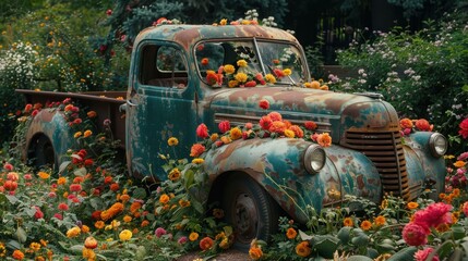 Overgrown Truck with Flowers