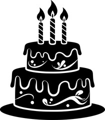 Simple Black and White Illustration of a Birthday Cake