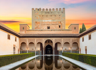 Fototapeta premium Court of Myrtles in Nasrid palace of Alhambra, Granada, Spain