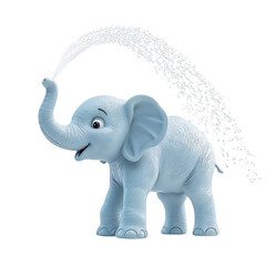 Cartoon Elephant Spraying Water with Trunk Isolated on Transparent Background