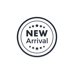 Minimalist new arrival badge with stars and bold text in monochrome style for product launch or marketing promotion