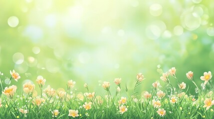 Vibrant spring meadow  a peaceful floral background with wildflowers and lush green grass