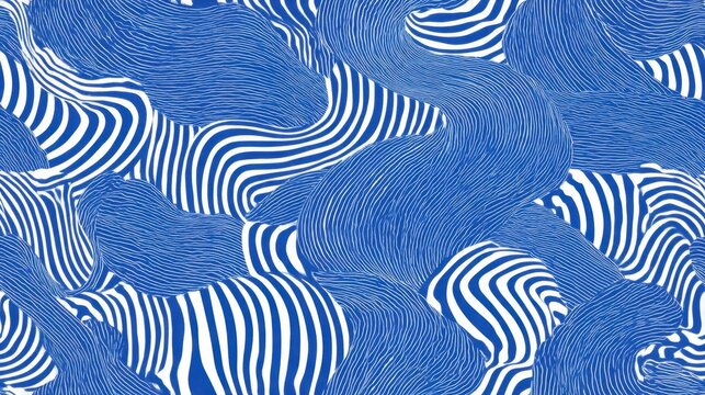 Abstract blue and white pattern with flowing lines and stripes
