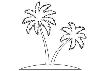 Simple line art of a tropical island with palm tree
