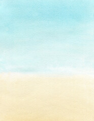 Underwater background sea water and sand bottom on depth watercolor illustration seascape. Ocean scene for design composition on sea theme. Marine life for postcards, banners, posters to kids room