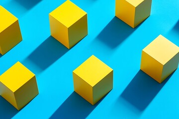 Obraz premium Minimal Yellow Cubes on Bright Blue Background in Isometric Style , 