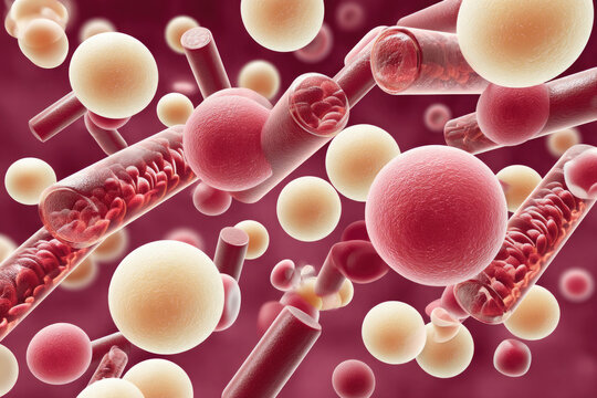 This detailed representation showcases the microscopic structure of amyloidosis, featuring misfolded proteins aggregating within blood vessels and tissues