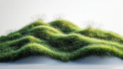 Green grass mound against white background, idyllic, clean and detailed