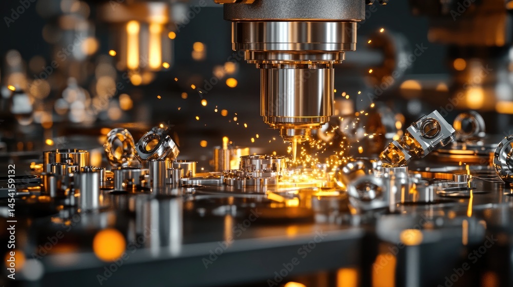 Fototapete precision engineering scene with automated machines and polished components in motion