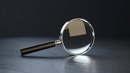 Magnifying Glass on Black Reflective Surface with Wooden Handle &ndash; Product Photography Concept