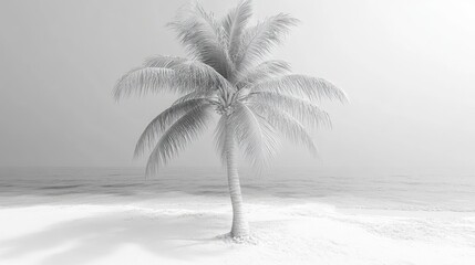 Solitary palm tree on a snow-white beach