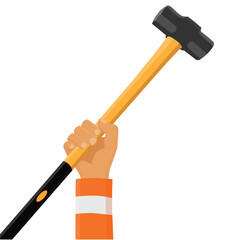 Hand holding sledge hammer with long handle