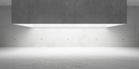 Abstract empty, modern concrete room with rectangular wide light shaft in the back and rough floor - industrial interior background template