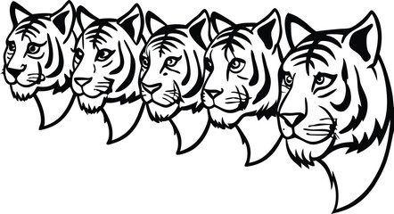 Fototapeta premium Vector illustration of a wild wolf head, a powerful animal often depicted in tribal tattoo designs, similar in style to a dog or feline like a tiger or lion