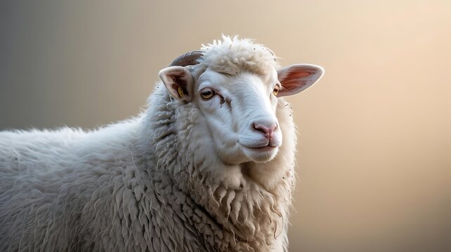 Majestic White Sheep Portrait against Soft Background Peaceful Farm Animal Photography suitable for eid al-adha background