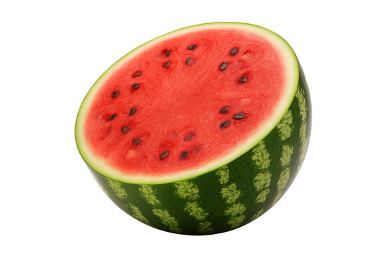 Fresh ripe watermelon half cut isolated on a transparent background. Cut out the PNG format for graphic design.