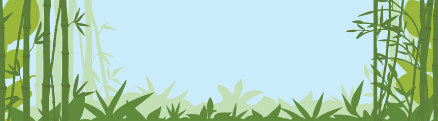 Garden nature background, pattern with green leaves, plants and flowers. Leaf greenery, lush garden, floral banner, botanical border for design