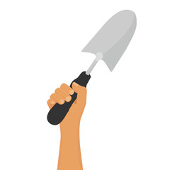 Gardener, farmer hand hold garden shovel