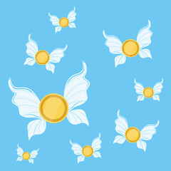 Flying golden coins with butterfly wings