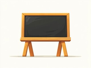 Isolated wooden framed blackboard with stand, centered on a light backdrop