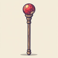 Ornate wooden staff with a red sphere