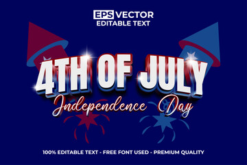 American Independence Day 4th of July 3D Style Shining Editable Text Effect with Fireworks