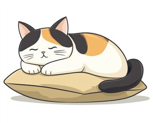 Obraz premium Cute calico cat sleeping on a pillow