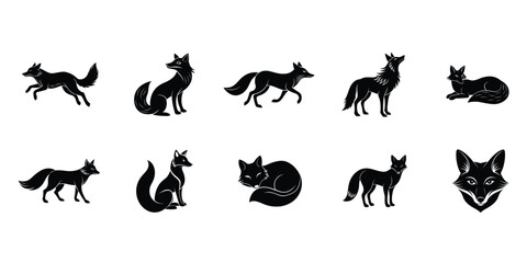 Obraz premium a bundle of fox silhouette vector illustration on white background