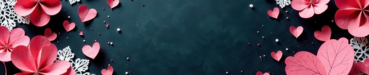 Obraz premium Chalkboard surrounded by lace, doilies, and paper hearts , texture, celebration, pretty