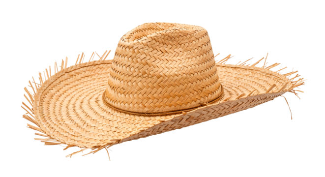 A straw hat, typically worn in sunny or tropical climates, is designed to shield the head and face from the sun.