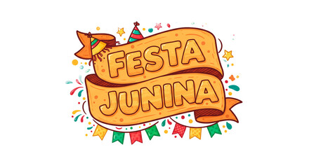 Festive banner with lettering and decorations, celebrating a seasonal event with joyful and colorful illustrations.