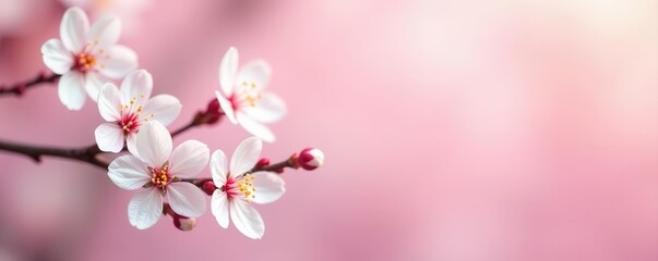 Delicate white cherry blossoms, pastel pink backdrop , photography, gentle