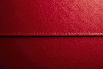 Close-up view of a rich crimson leather texture featuring a subtle stitch detail across its surface, highlighting the material's elegant grain and luxurious feel.
