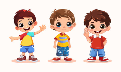 cartoon little boys with different facial expressions over white background vector illustration