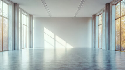 Obraz premium Modern empty room with large windows and natural light during the day