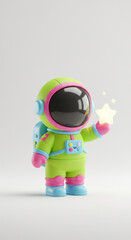 Fototapeta premium Adorable Space Explorer Holding Glowing Star in Galaxy Background